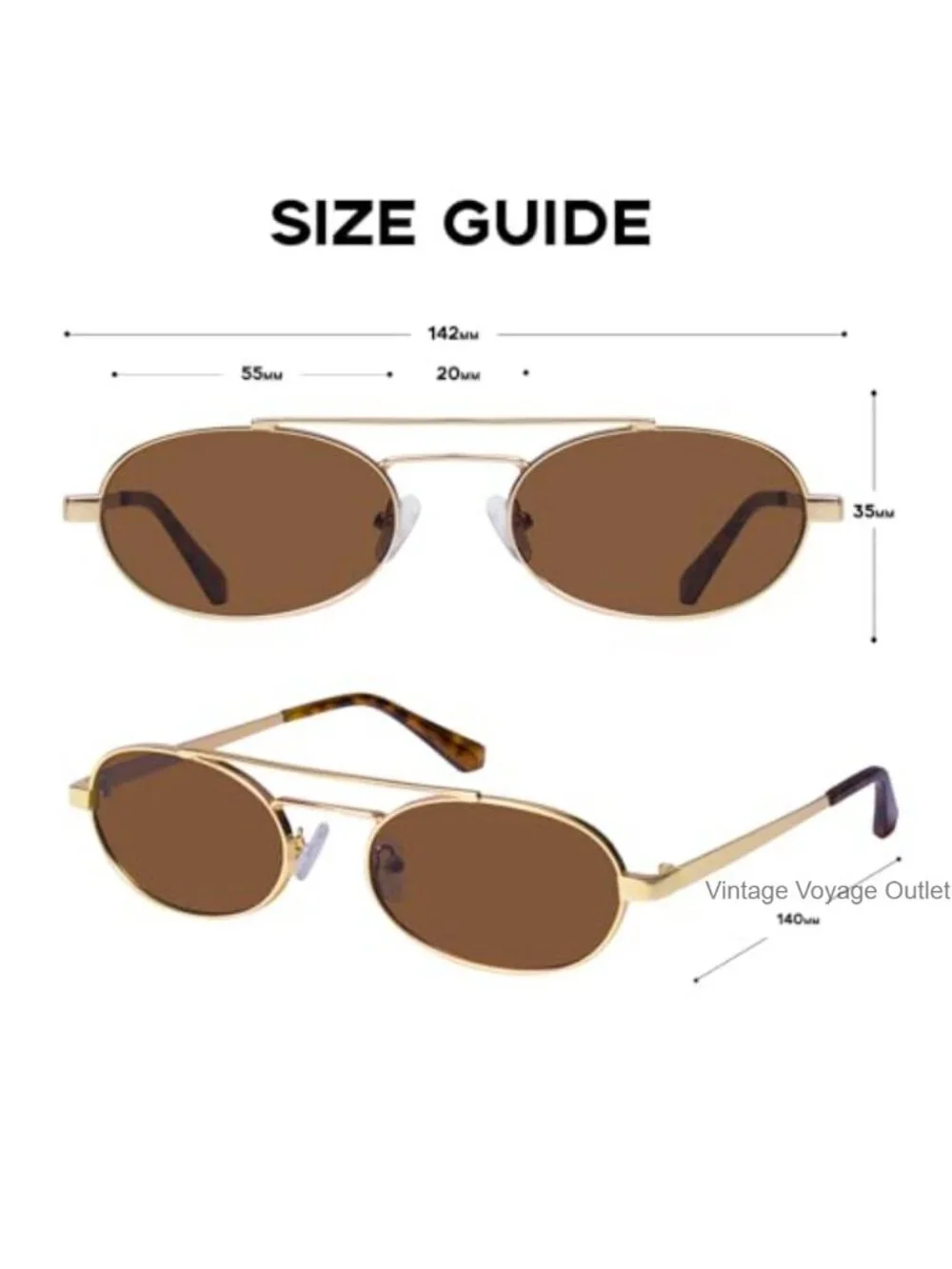 Retro Oval Sunglasses for Women 90s Style Double Bridge Metal Frame UV400